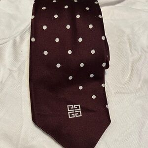 Givenchy Maroon and White Polka Dot Tie